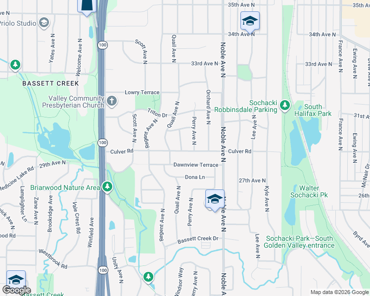 map of restaurants, bars, coffee shops, grocery stores, and more near 2924 Cherokee Place in Minneapolis