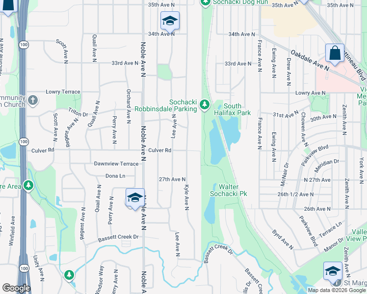 map of restaurants, bars, coffee shops, grocery stores, and more near 2924 Lee Avenue North in Minneapolis