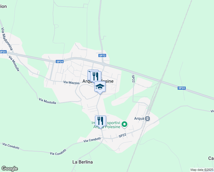 map of restaurants, bars, coffee shops, grocery stores, and more near 86 Piazza Umberto I in Arquà Polesine