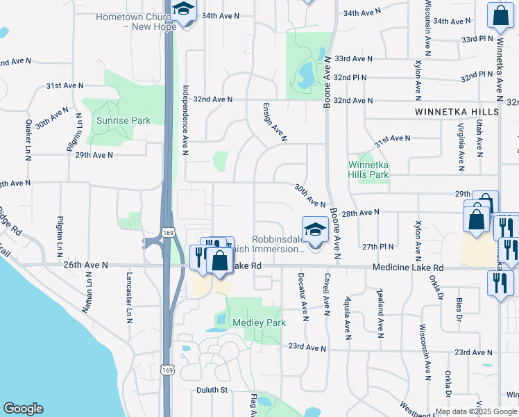 map of restaurants, bars, coffee shops, grocery stores, and more near 9008 29th Avenue North in Minneapolis