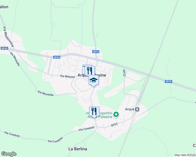 map of restaurants, bars, coffee shops, grocery stores, and more near 86 Piazza Umberto I in Arquà Polesine