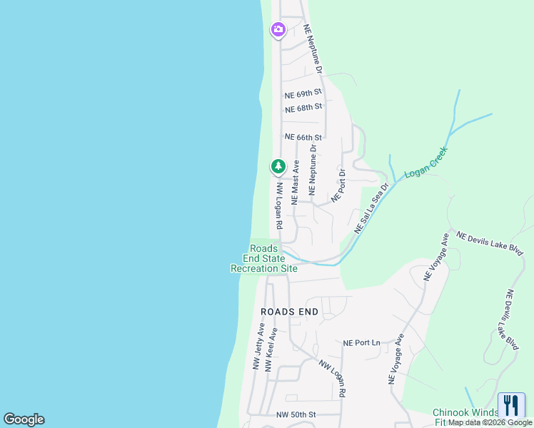 map of restaurants, bars, coffee shops, grocery stores, and more near 6225 Northeast Logan Road in Lincoln City