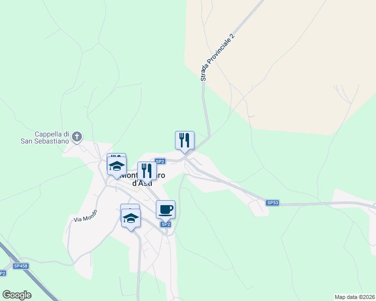 map of restaurants, bars, coffee shops, grocery stores, and more near 54 Via Mairano in Montechiaro d'Asti