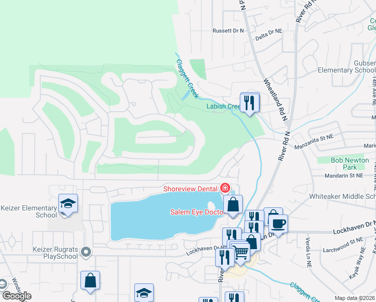 map of restaurants, bars, coffee shops, grocery stores, and more near 425 Snead Drive North in Keizer