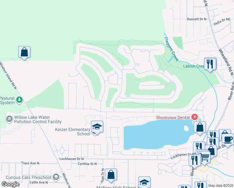 map of restaurants, bars, coffee shops, grocery stores, and more near 809 Crenshaw Loop North in Keizer