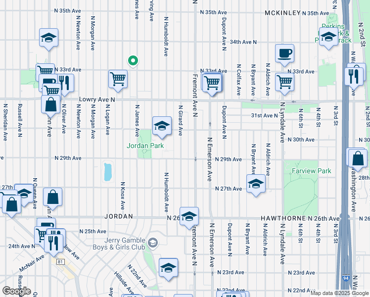 map of restaurants, bars, coffee shops, grocery stores, and more near 2927 North Girard Avenue in Minneapolis