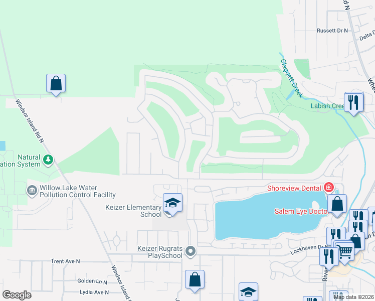 map of restaurants, bars, coffee shops, grocery stores, and more near 6188 Crampton Drive in Keizer