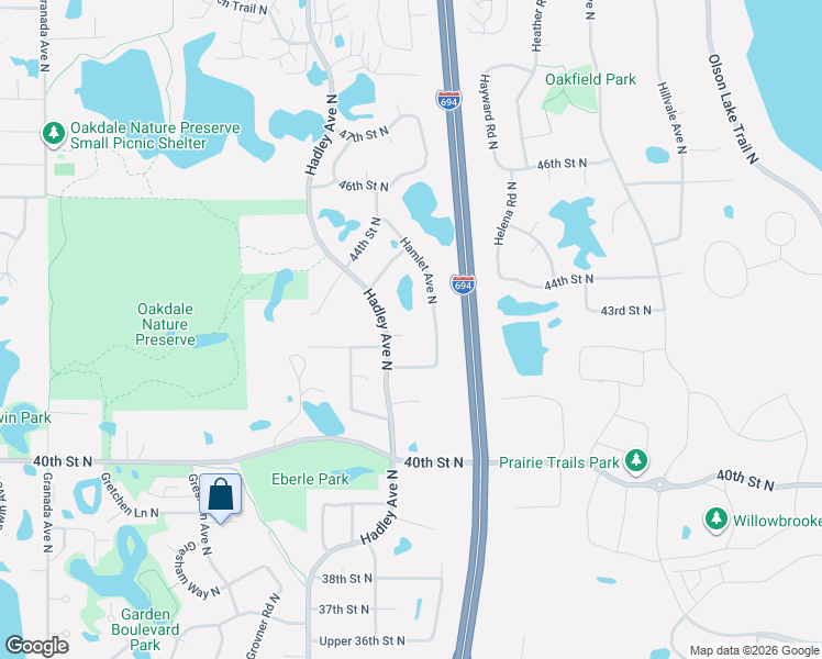map of restaurants, bars, coffee shops, grocery stores, and more near 4319 Hadley Circle North in Saint Paul