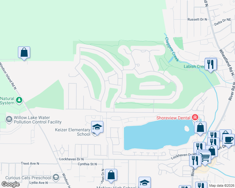 map of restaurants, bars, coffee shops, grocery stores, and more near 809 Crenshaw Loop North in Keizer