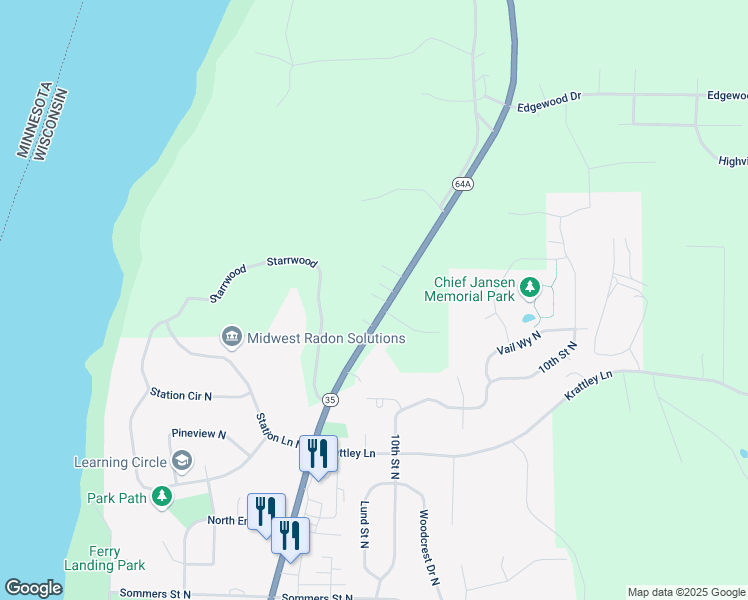 map of restaurants, bars, coffee shops, grocery stores, and more near 1032 Wisconsin 35 in Hudson