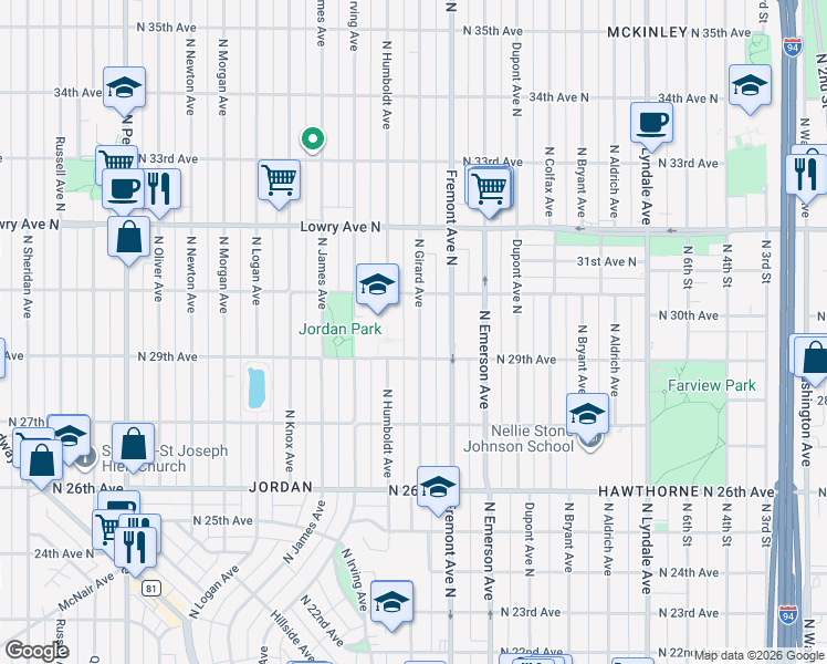 map of restaurants, bars, coffee shops, grocery stores, and more near 2927 North Girard Avenue in Minneapolis