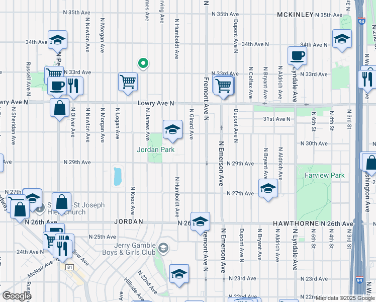 map of restaurants, bars, coffee shops, grocery stores, and more near 2927 North Girard Avenue in Minneapolis