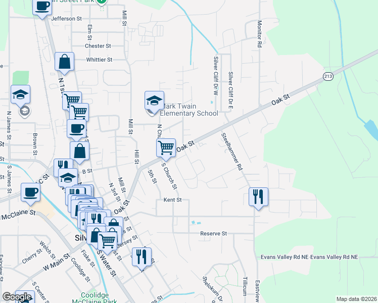 map of restaurants, bars, coffee shops, grocery stores, and more near 240 Norway Street in Silverton