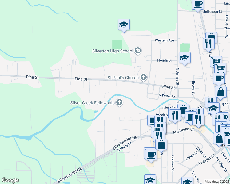 map of restaurants, bars, coffee shops, grocery stores, and more near 1445 Pine Street in Silverton