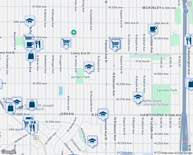 map of restaurants, bars, coffee shops, grocery stores, and more near 2927 North Girard Avenue in Minneapolis