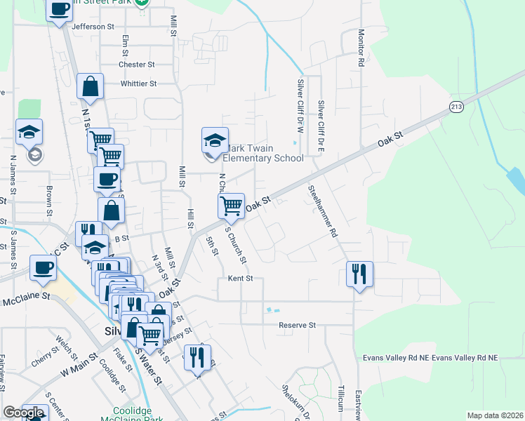 map of restaurants, bars, coffee shops, grocery stores, and more near 240 Norway Street in Silverton