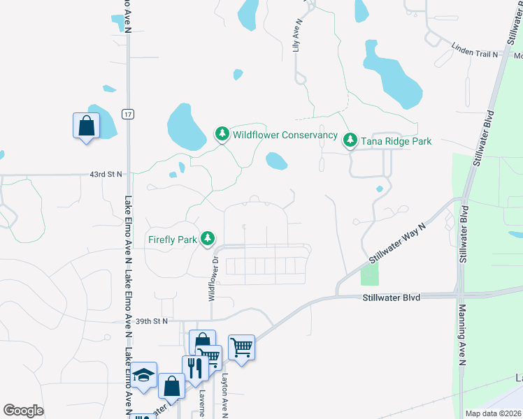 map of restaurants, bars, coffee shops, grocery stores, and more near 11411 Blazingstar Lane in Lake Elmo