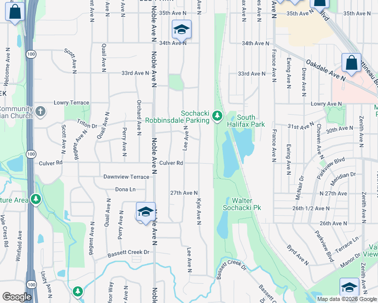 map of restaurants, bars, coffee shops, grocery stores, and more near 2924 Lee Avenue North in Minneapolis