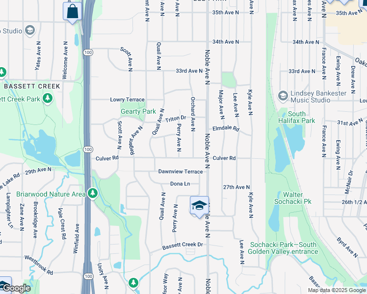 map of restaurants, bars, coffee shops, grocery stores, and more near 2925 Orchard Avenue North in Minneapolis