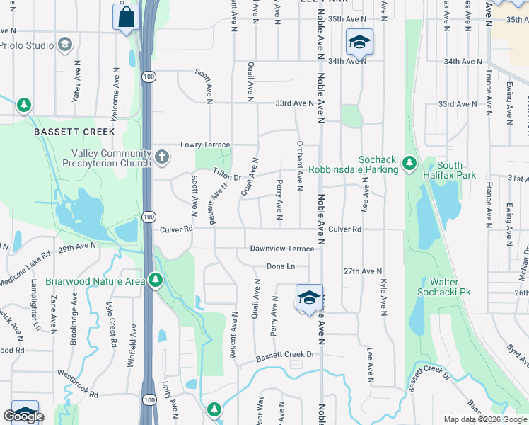 map of restaurants, bars, coffee shops, grocery stores, and more near 2924 Cherokee Place in Minneapolis