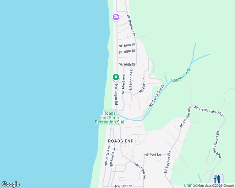 map of restaurants, bars, coffee shops, grocery stores, and more near 6250 Northwest Logan Road in Lincoln City