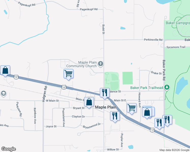 map of restaurants, bars, coffee shops, grocery stores, and more near 5255 Manchester Drive in Maple Plain