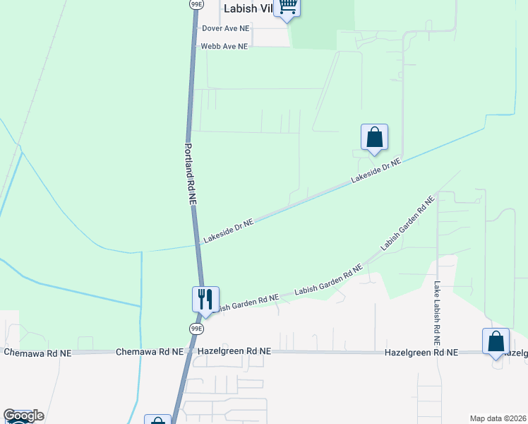 map of restaurants, bars, coffee shops, grocery stores, and more near 6285 Lakeside Drive Northeast in Salem