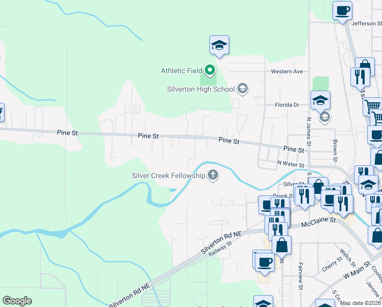 map of restaurants, bars, coffee shops, grocery stores, and more near 655 Schemmel Lane in Silverton