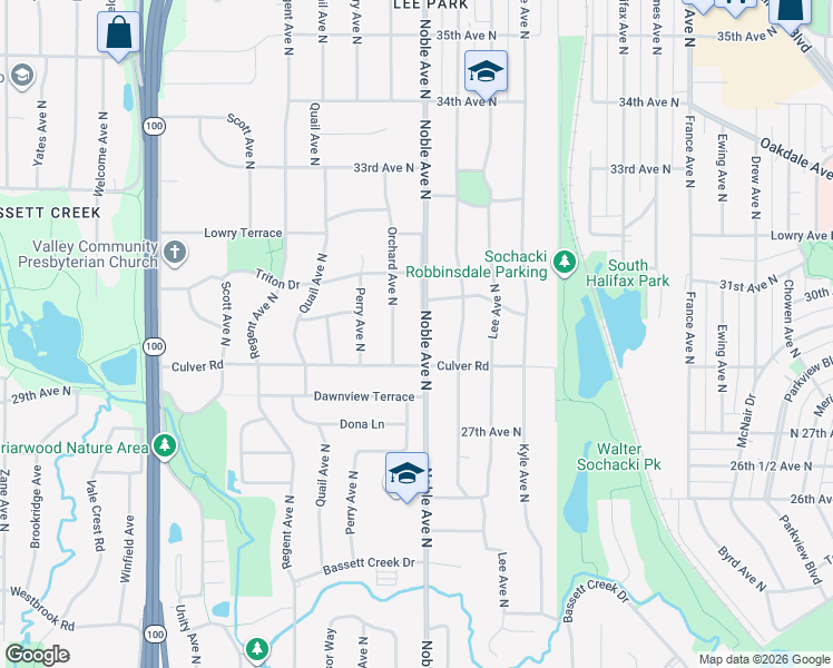 map of restaurants, bars, coffee shops, grocery stores, and more near 2937 Lowry Terrace in Golden Valley