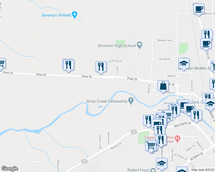 map of restaurants, bars, coffee shops, grocery stores, and more near 1459 Pine Street in Silverton