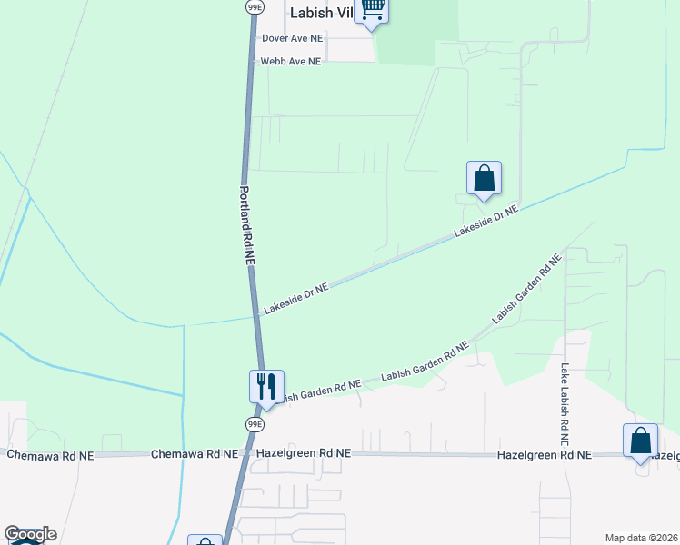 map of restaurants, bars, coffee shops, grocery stores, and more near 6285 Lakeside Drive Northeast in Salem