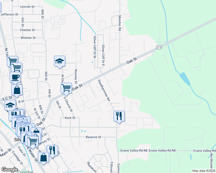 map of restaurants, bars, coffee shops, grocery stores, and more near 227 Iowa Street in Silverton