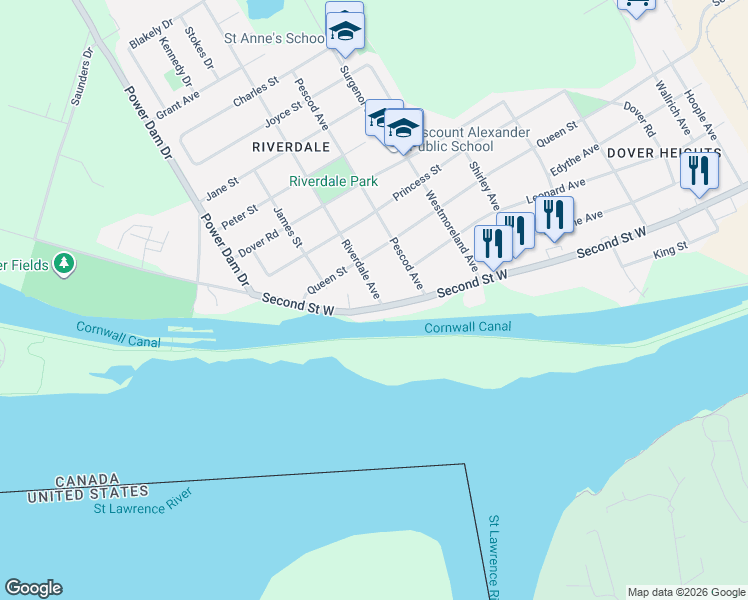 map of restaurants, bars, coffee shops, grocery stores, and more near in Cornwall