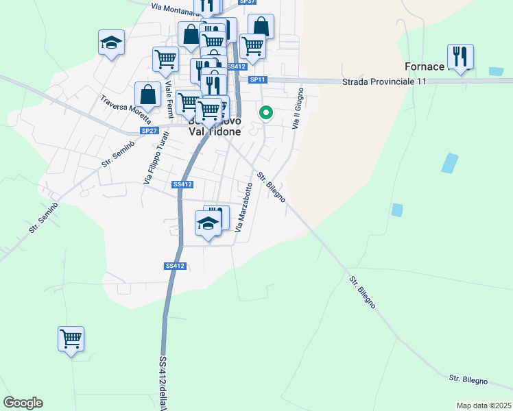 map of restaurants, bars, coffee shops, grocery stores, and more near 18 Via Giuseppe Verdi in Borgonovo Val Tidone