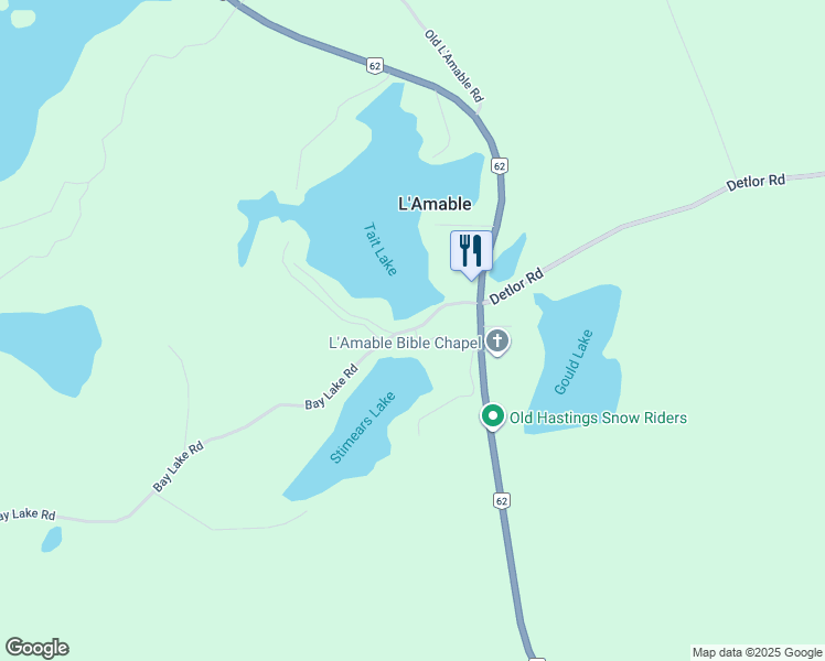 map of restaurants, bars, coffee shops, grocery stores, and more near 57 Bay Lake Road in Bancroft