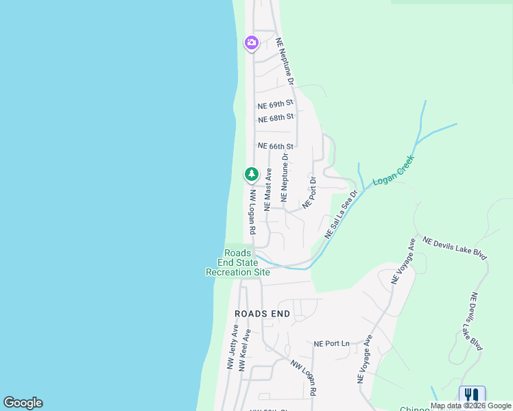 map of restaurants, bars, coffee shops, grocery stores, and more near 6250 Northeast Logan Road in Lincoln City