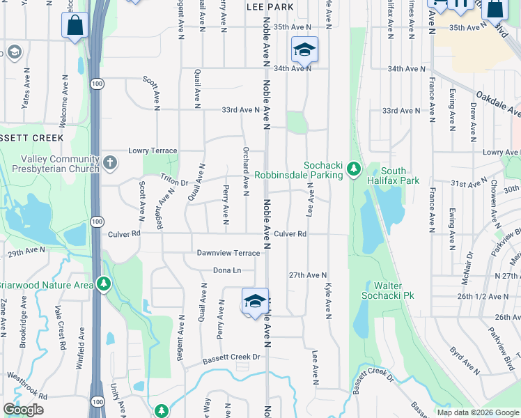map of restaurants, bars, coffee shops, grocery stores, and more near 2937 Lowery Terrace in Golden Valley