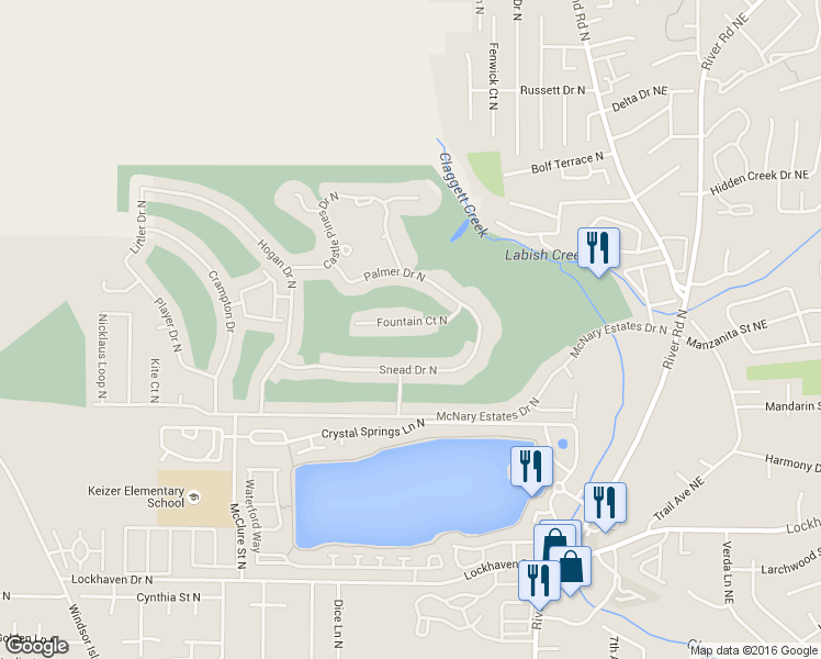 map of restaurants, bars, coffee shops, grocery stores, and more near 492 Fountain Court North in Keizer