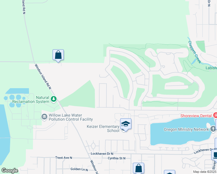 map of restaurants, bars, coffee shops, grocery stores, and more near 6116 Nicklaus Loop North in Keizer