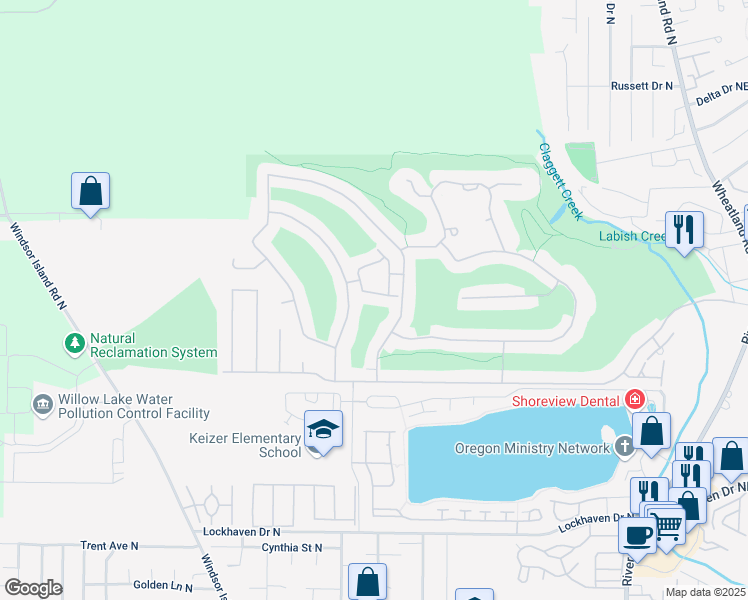 map of restaurants, bars, coffee shops, grocery stores, and more near 809 Crenshaw Loop North in Keizer