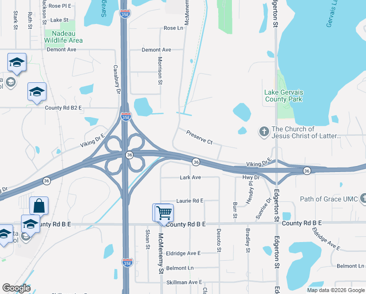 map of restaurants, bars, coffee shops, grocery stores, and more near 415 Viking Drive in Saint Paul