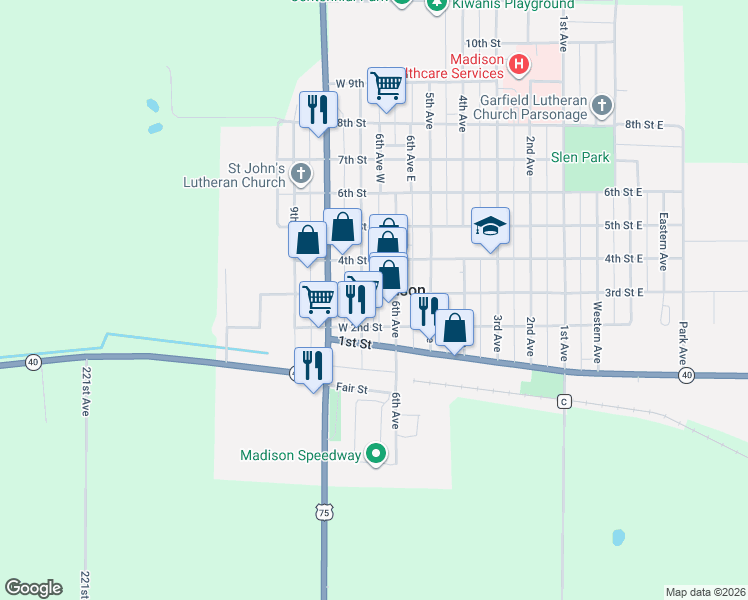 map of restaurants, bars, coffee shops, grocery stores, and more near 205 6th Avenue in Madison