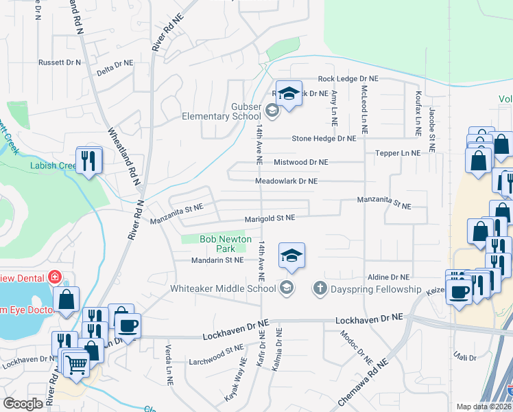map of restaurants, bars, coffee shops, grocery stores, and more near 6189 14th Avenue Northeast in Keizer