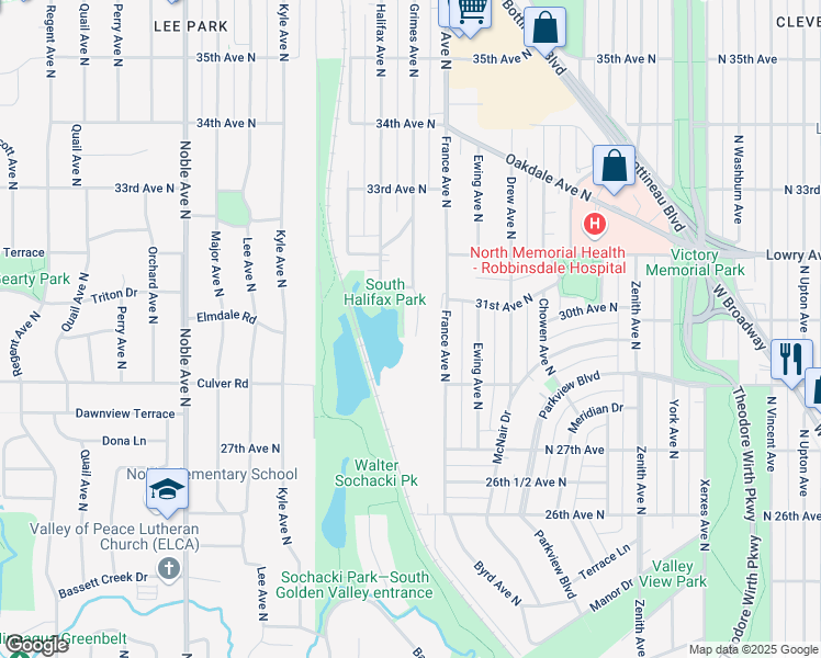 map of restaurants, bars, coffee shops, grocery stores, and more near 2923 France Avenue North in Minneapolis