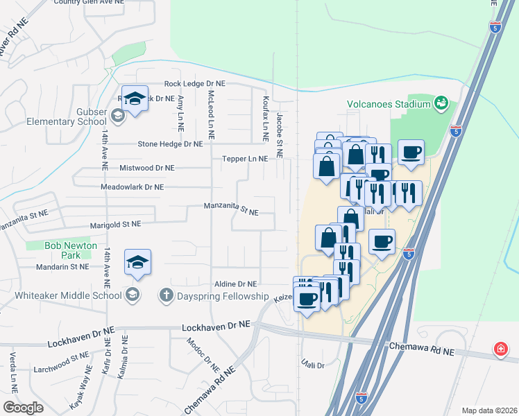 map of restaurants, bars, coffee shops, grocery stores, and more near 2317 Woodlawn Court Northeast in Keizer