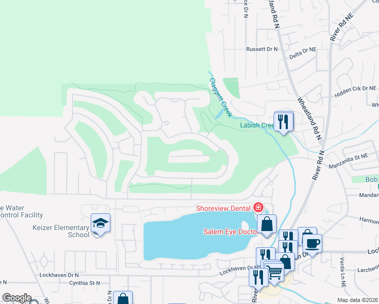 map of restaurants, bars, coffee shops, grocery stores, and more near 478 Palmer Drive North in Keizer