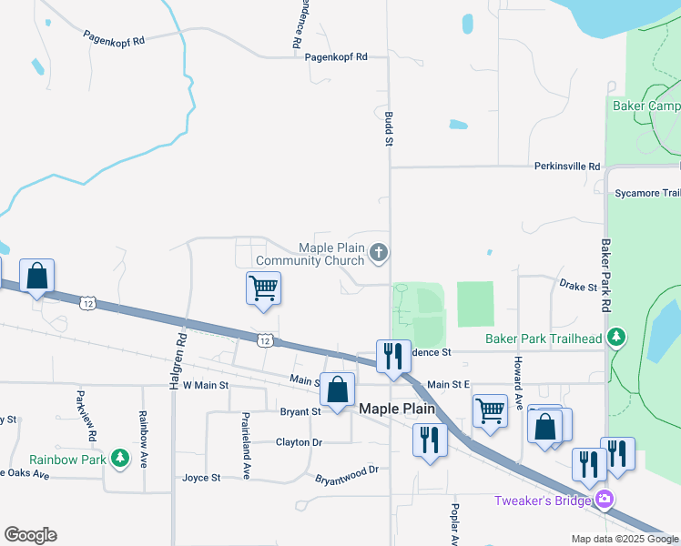 map of restaurants, bars, coffee shops, grocery stores, and more near 1890 Newport Street in Maple Plain