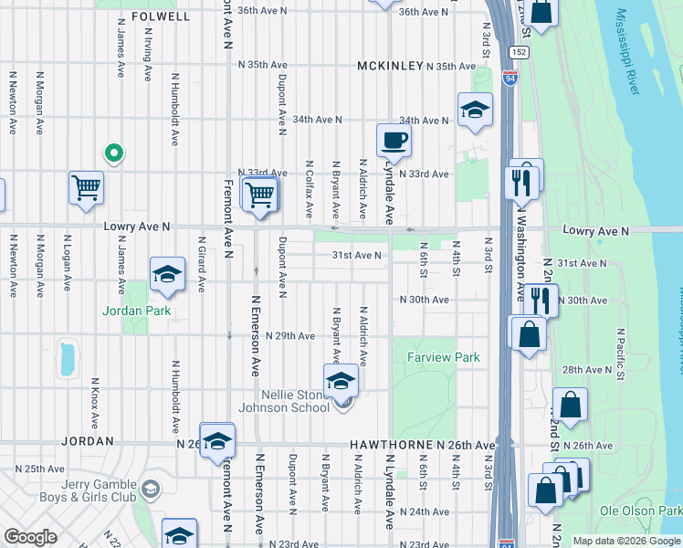 map of restaurants, bars, coffee shops, grocery stores, and more near 909 31st Avenue North in Minneapolis