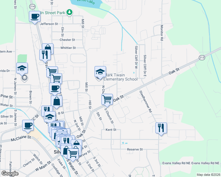map of restaurants, bars, coffee shops, grocery stores, and more near 824 Chadwick Street in Silverton