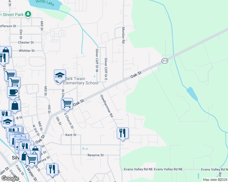 map of restaurants, bars, coffee shops, grocery stores, and more near 1305 Uff Da Street in Silverton